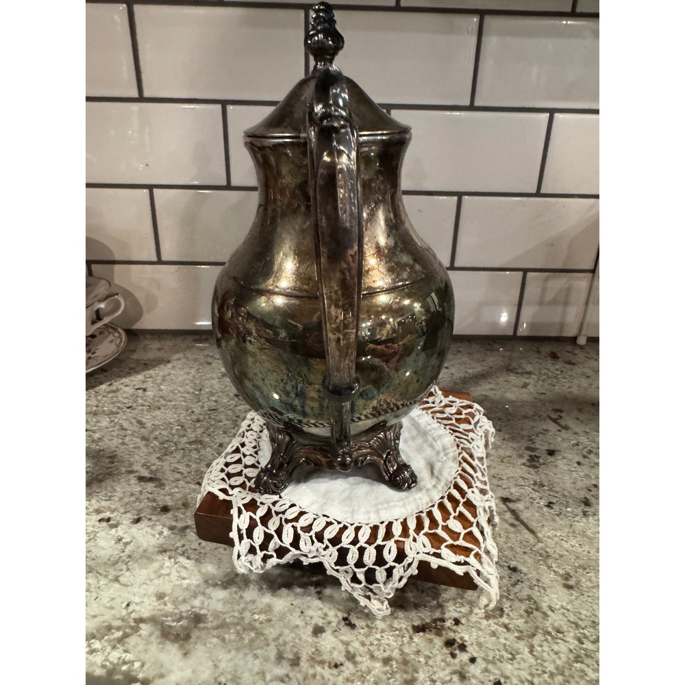 Vintage Ornate Silver Plated Footed Teapot Hinged Lid Victorian Style Tarnished - Picture 7 of 12